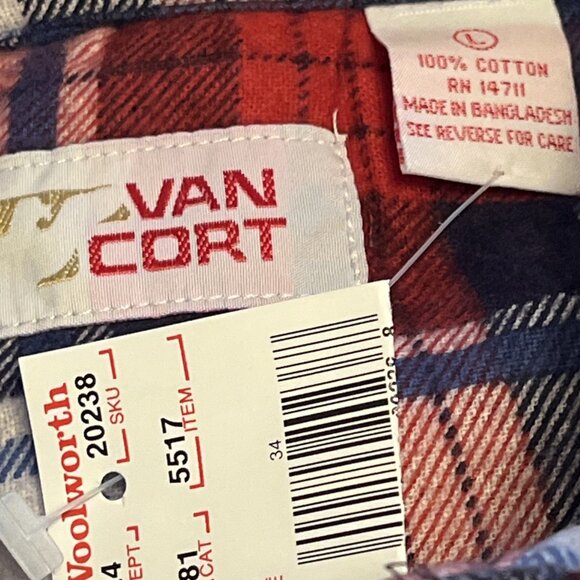 Vintage Van Cort Flannel Shirt Mens Large Plaid Red Blue 100% Cotton With Tag - Picture 5 of 5